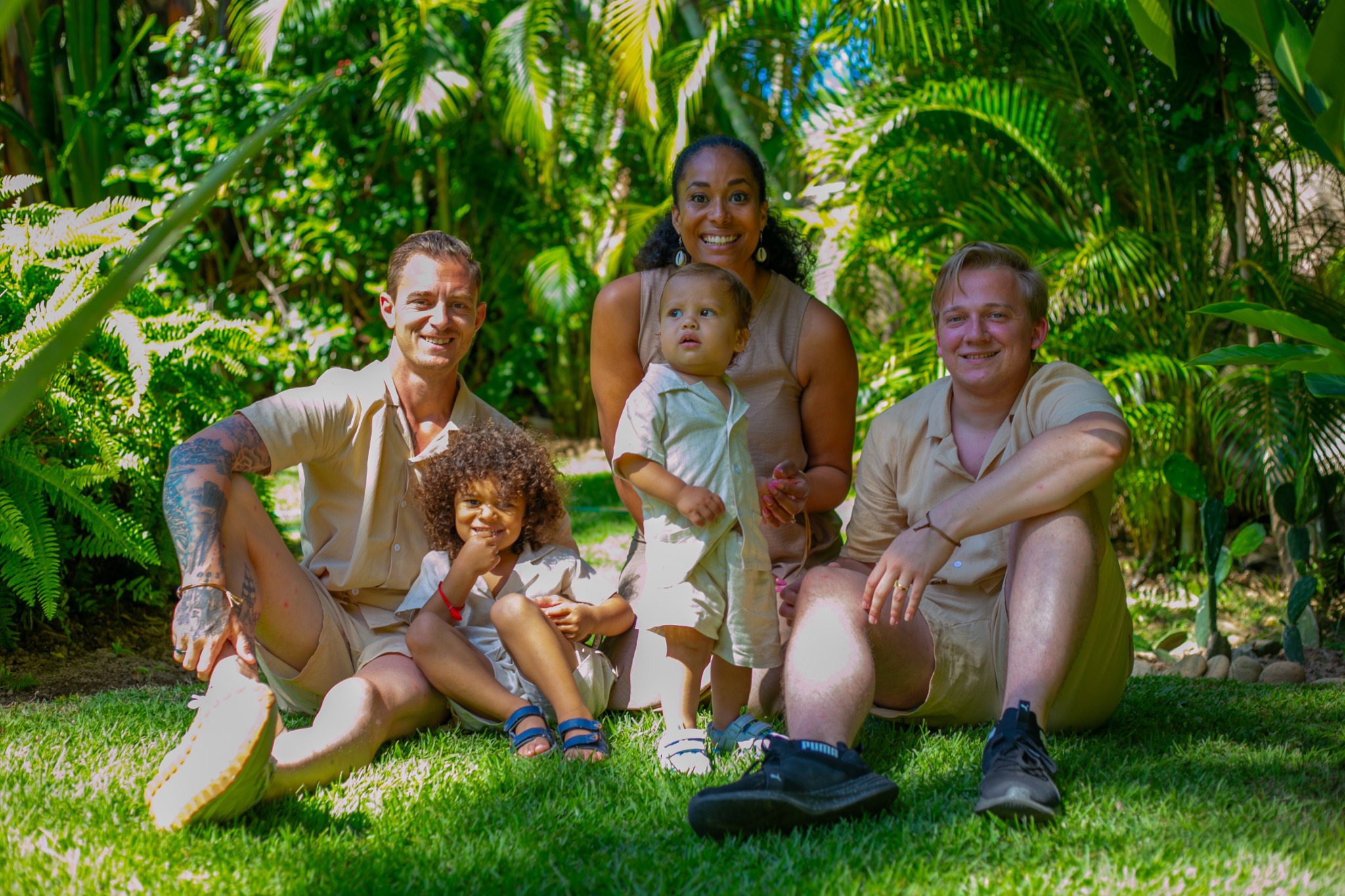 Family sitting in a garden